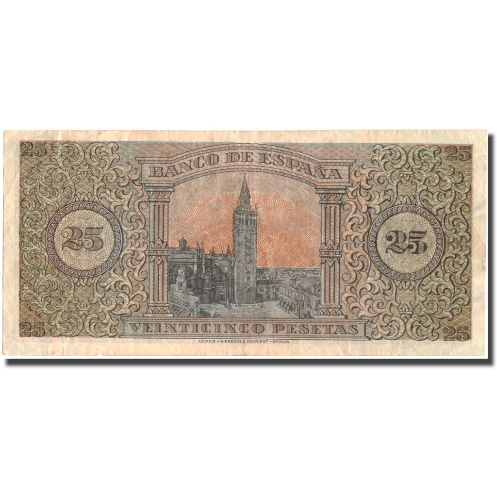 Banconote, Spagna, 25 Pesetas, 1938, 1938-05-20, KM:111a, BB+
