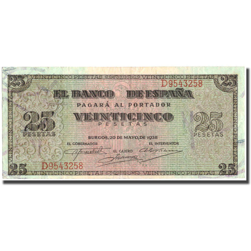 Geldschein, Spanien, 25 Pesetas, 1938, 1938-05-20, KM:111a, SS+