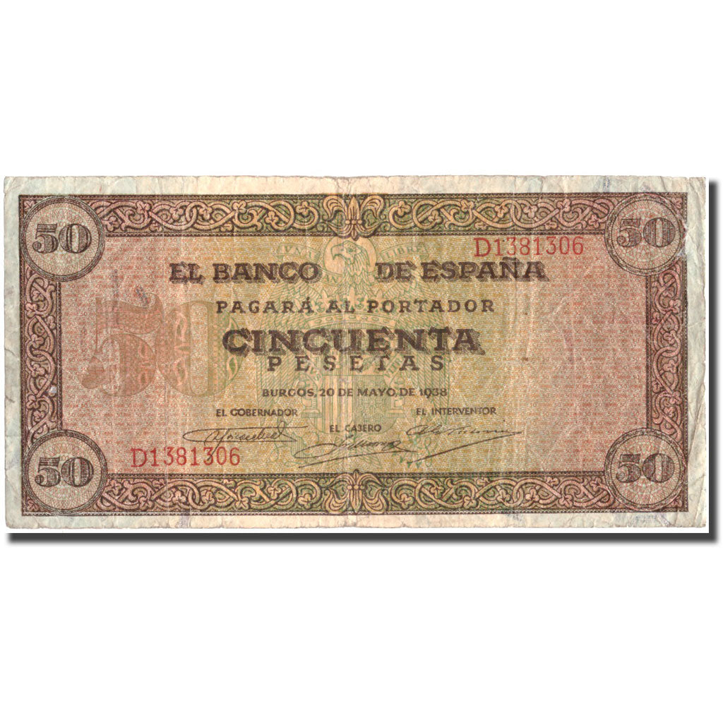 Banknote, Spain, 50 Pesetas, 1938, 1938-05-20, KM:112a, VF(30-35)