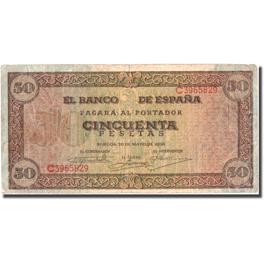 Banknote, Spain, 50 Pesetas, 1938, 1938-05-20, KM:112a, VF(30-35)