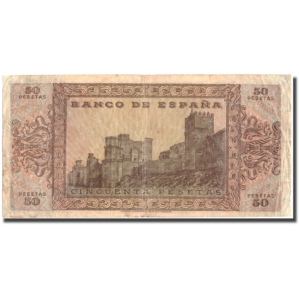 Biljet, Spanje, 50 Pesetas, 1938, 1938-05-20, KM:112a, TTB