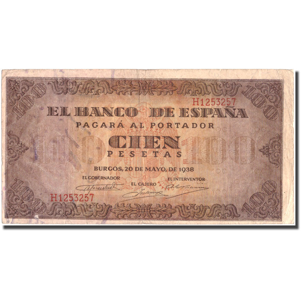 Billet, Espagne, 100 Pesetas, 1938, 1938-05-20, KM:113a, TTB