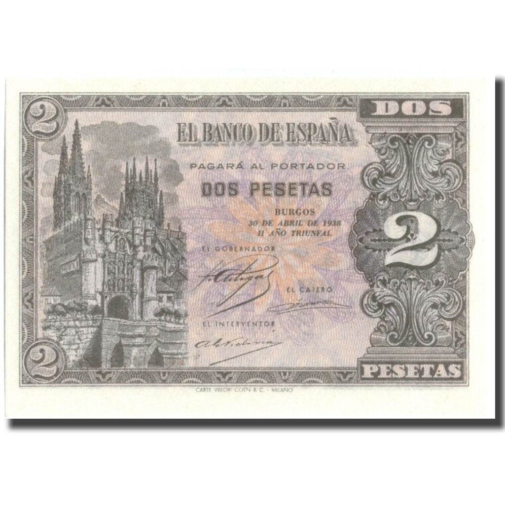 Banknote, Spain, 2 Pesetas, 1938, 1938-04-30, KM:109a, UNC(65-70)