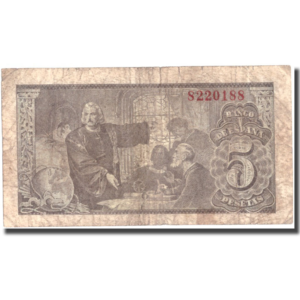 Banknot, Hiszpania, 5 Pesetas, 1943, 1943-02-13, KM:127a, VF(30-35)