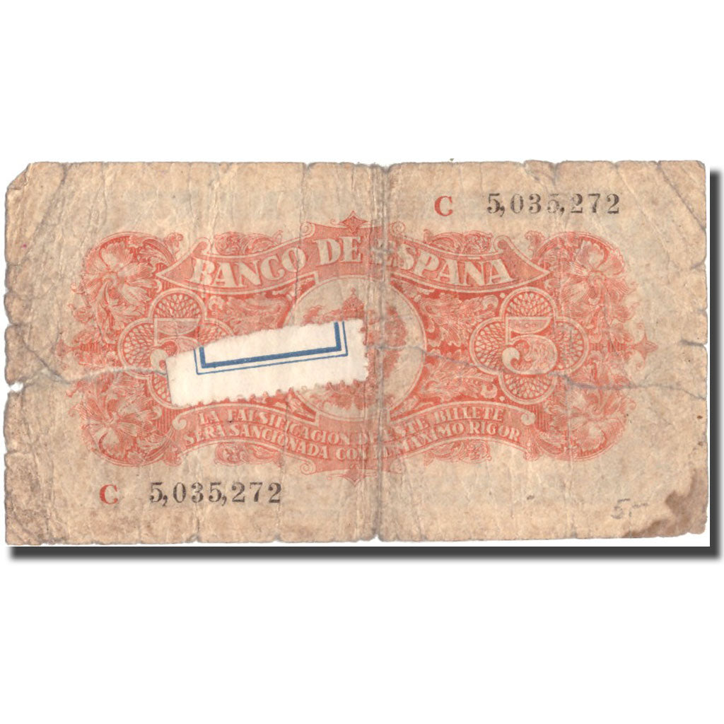 Banknot, Hiszpania, 5 Pesetas, 1937, 1937-07-18, KM:106a, VG(8-10)