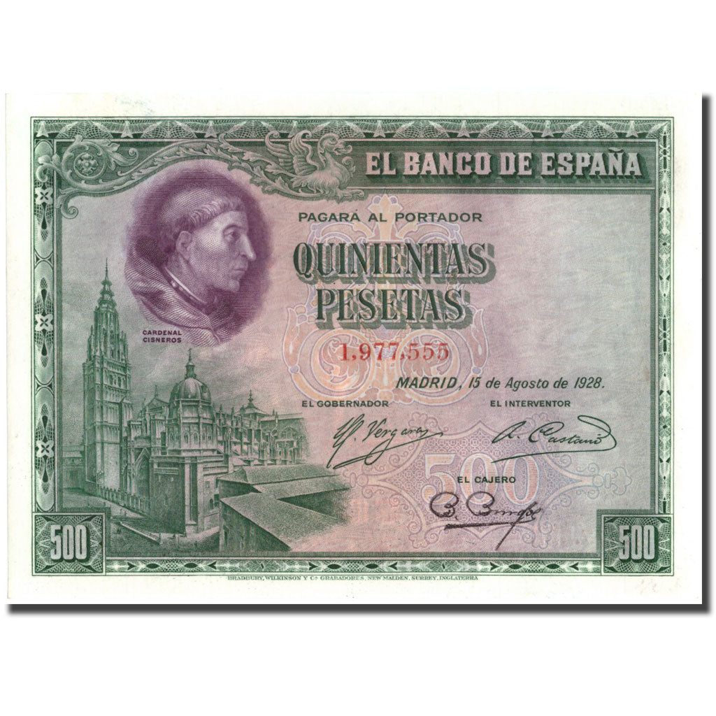 Spain, 500 Pesetas, 1928, 1928-08-15, KM:77a, UNC(64)