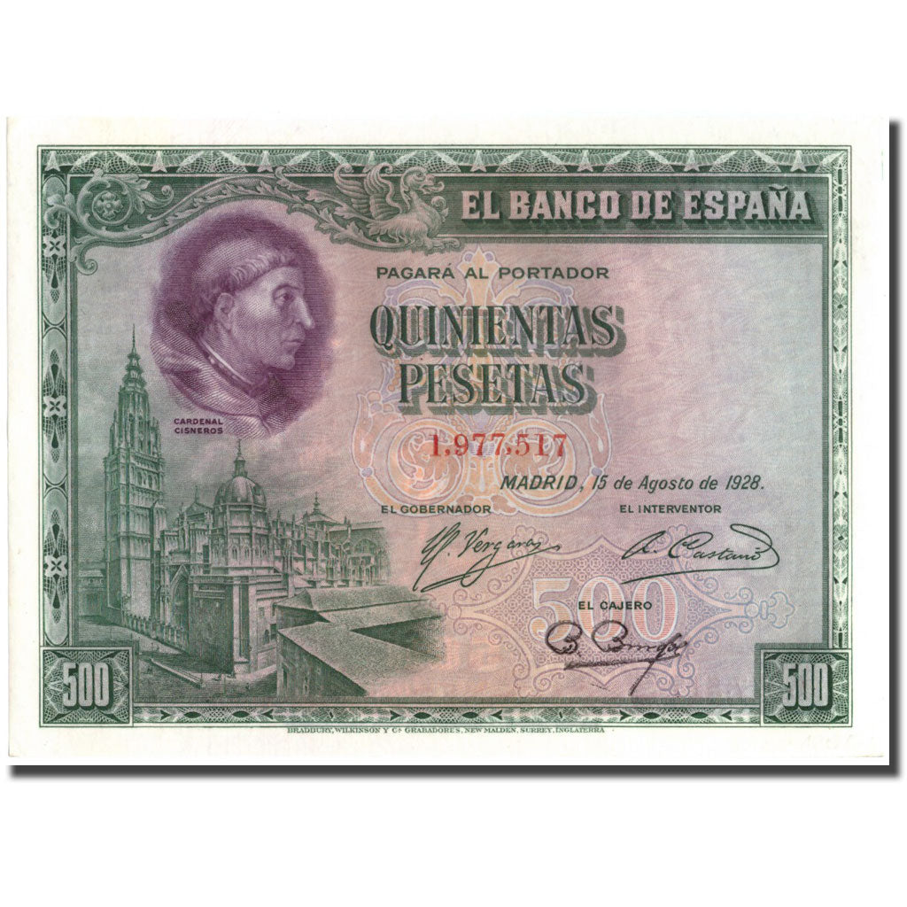 Banknote, Spain, 500 Pesetas, 1928, 1928-08-15, KM:77a, UNC(63)