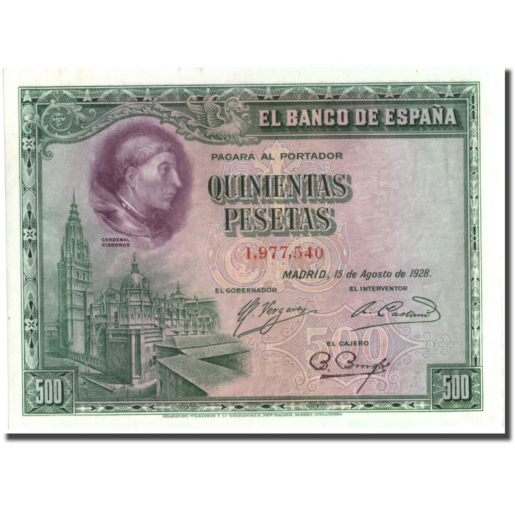 Biljet, Spanje, 500 Pesetas, 1928, 1928-08-15, KM:77a, SUP+