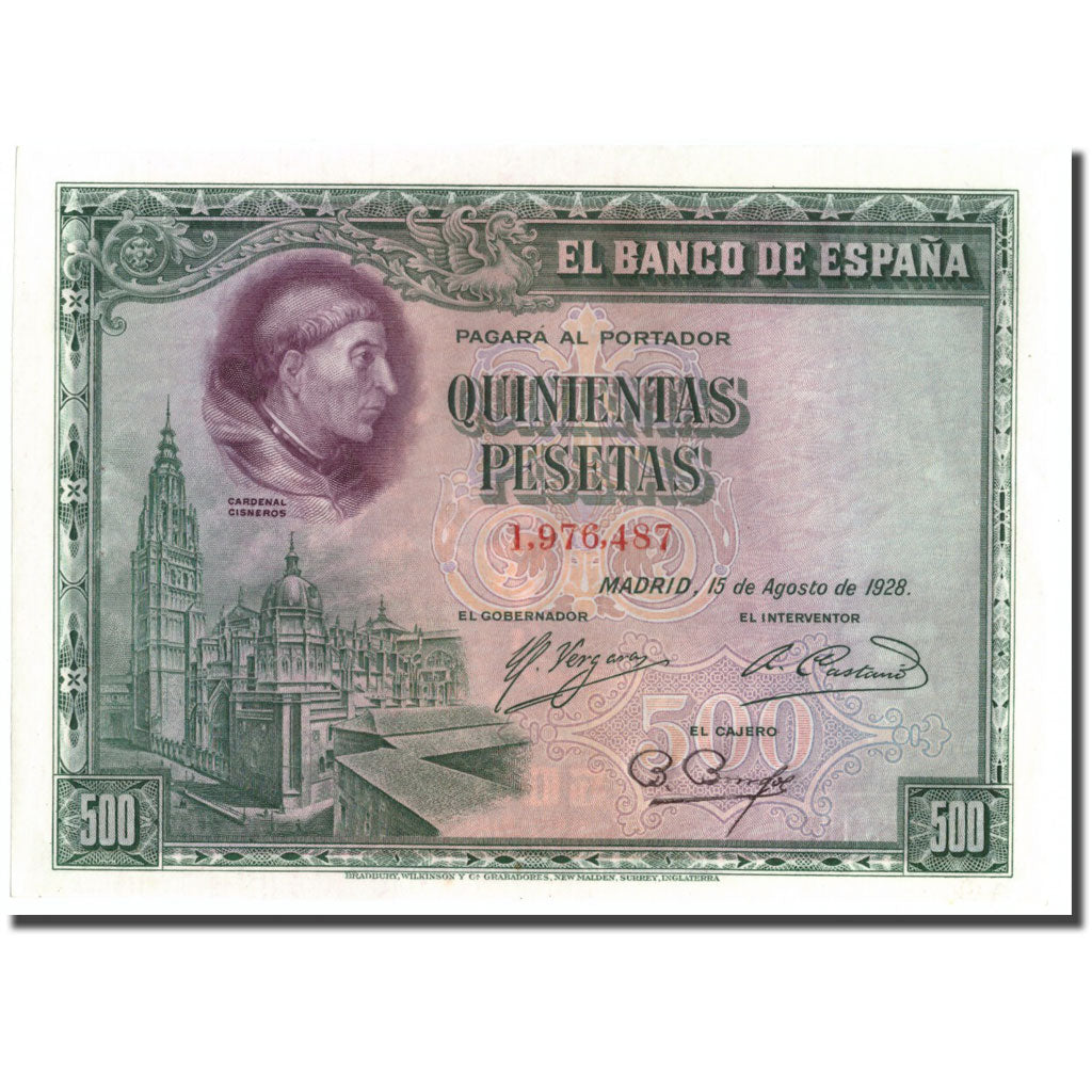 Banknote, Spain, 500 Pesetas, L.1928, 1928-08-15, KM:77a, UNC(63)