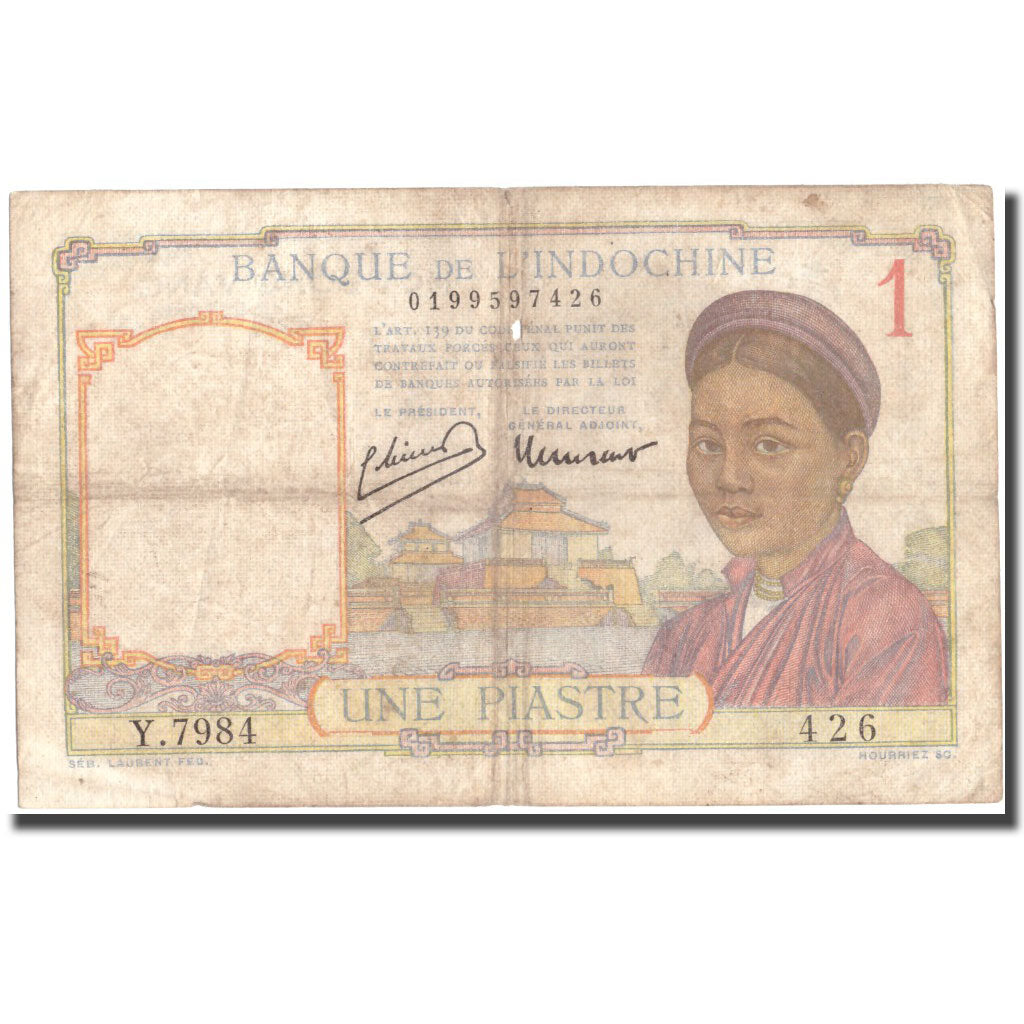 Billete, 1 Piastre, INDOCHINA FRANCESA, KM:54c, BC