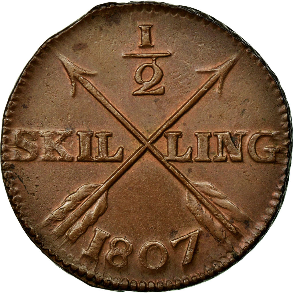 Moneta, Svezia, Gustaf IV Adolf, 1/2 Skilling, 1807, SPL-, Rame, KM:565