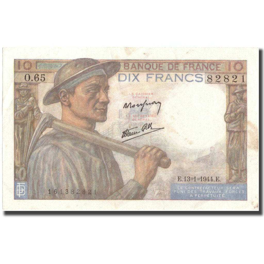 France, 10 Francs, 10 F 1941-1949 ''Mineur'', 1944, 1944-01-13, AU(50-53)