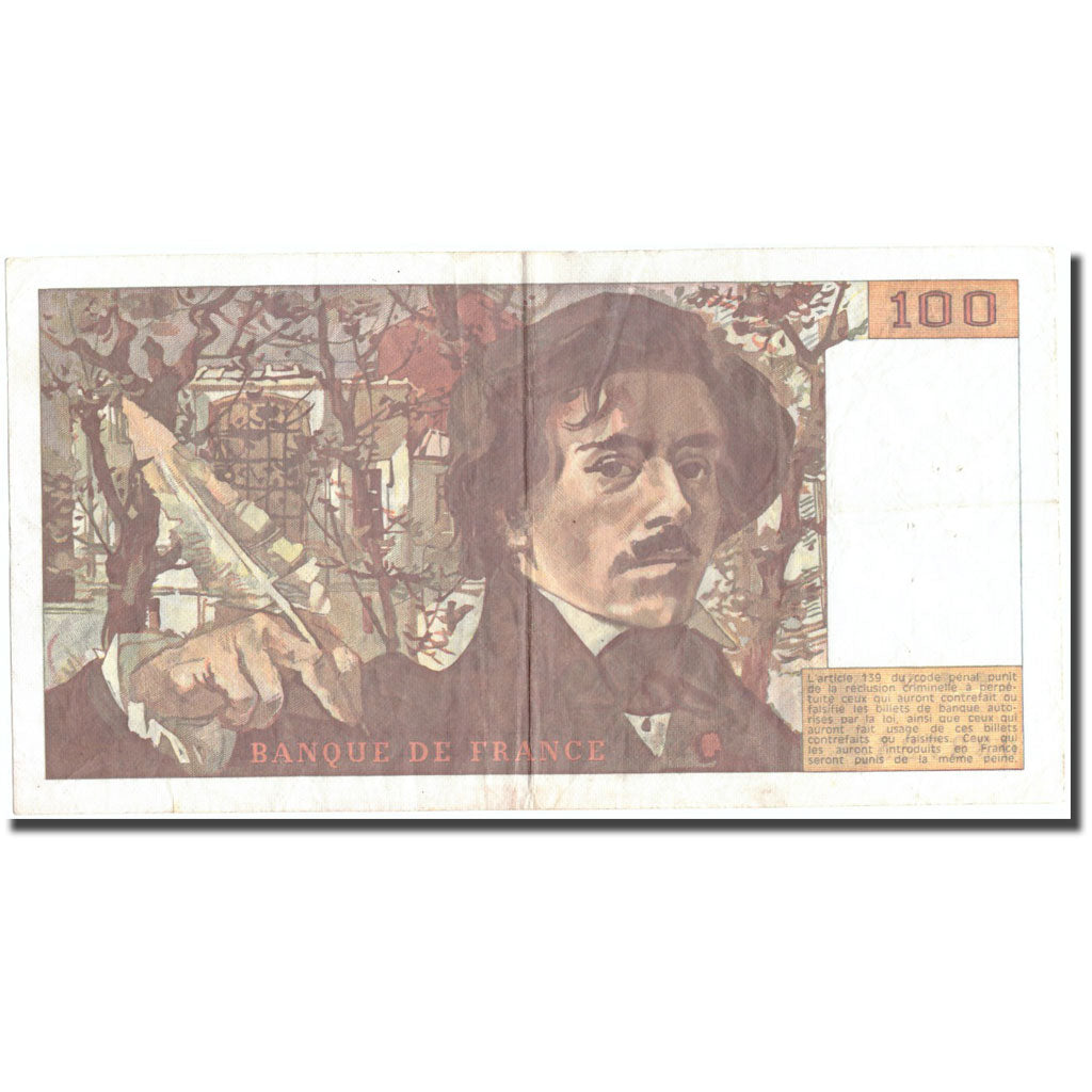 Francja, 100 Francs, Delacroix, 1984, 1984, VF(30-35), Fayette:69.8a, KM:154b