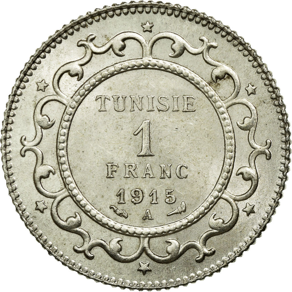Coin, Tunisia, Muhammad al-Nasir Bey, Franc, 1915, Paris, MS(60-62), Silver