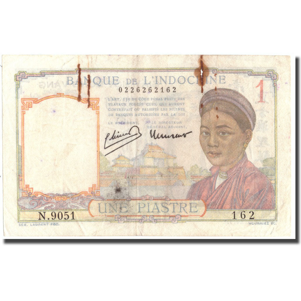 Billet, FRENCH INDO-CHINA, 1 Piastre, Undated (1932-1939), KM:54c, TB