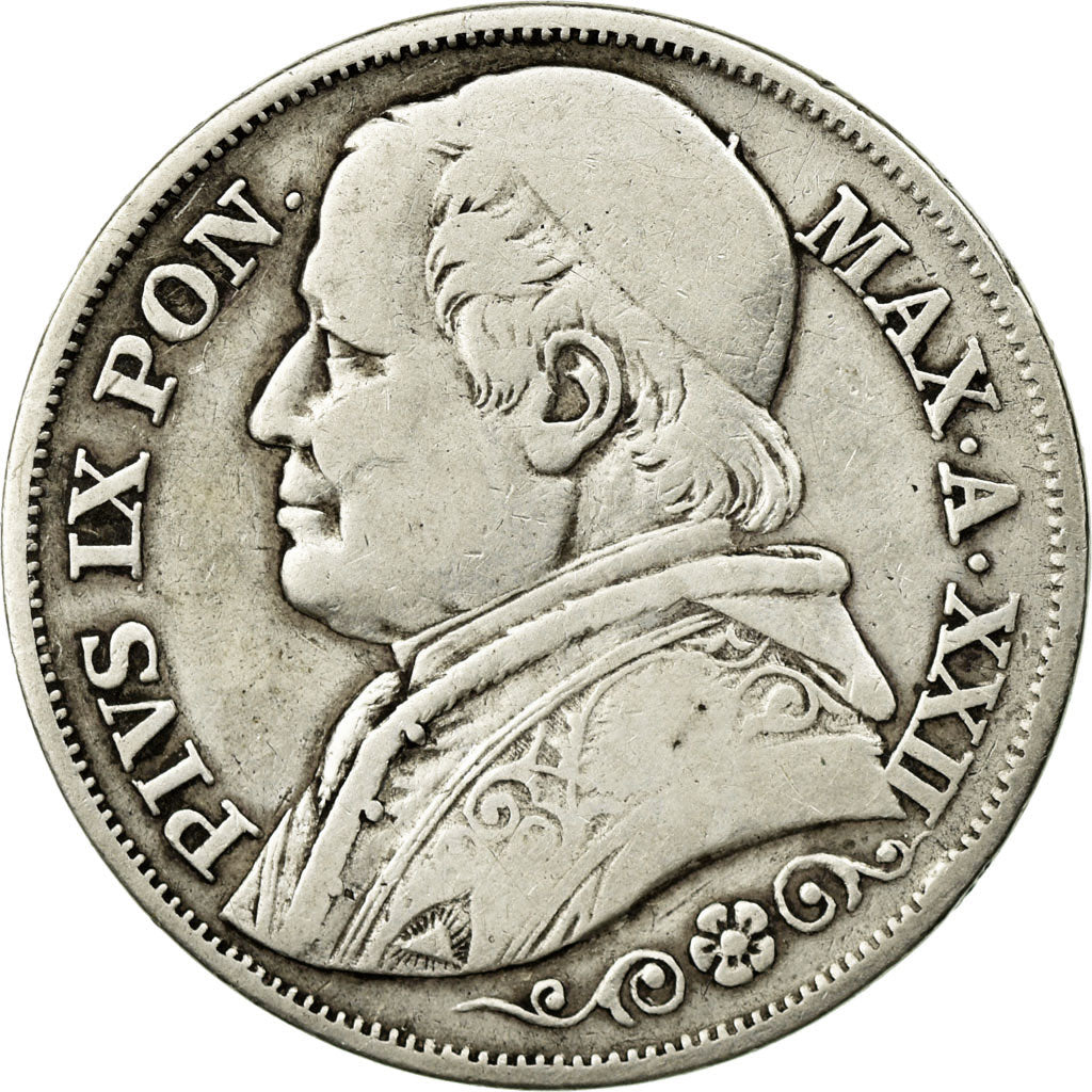 Coin, ITALIAN STATES, PAPAL STATES, Pius IX, 2 Lire, 1867, Roma, VF(30-35)