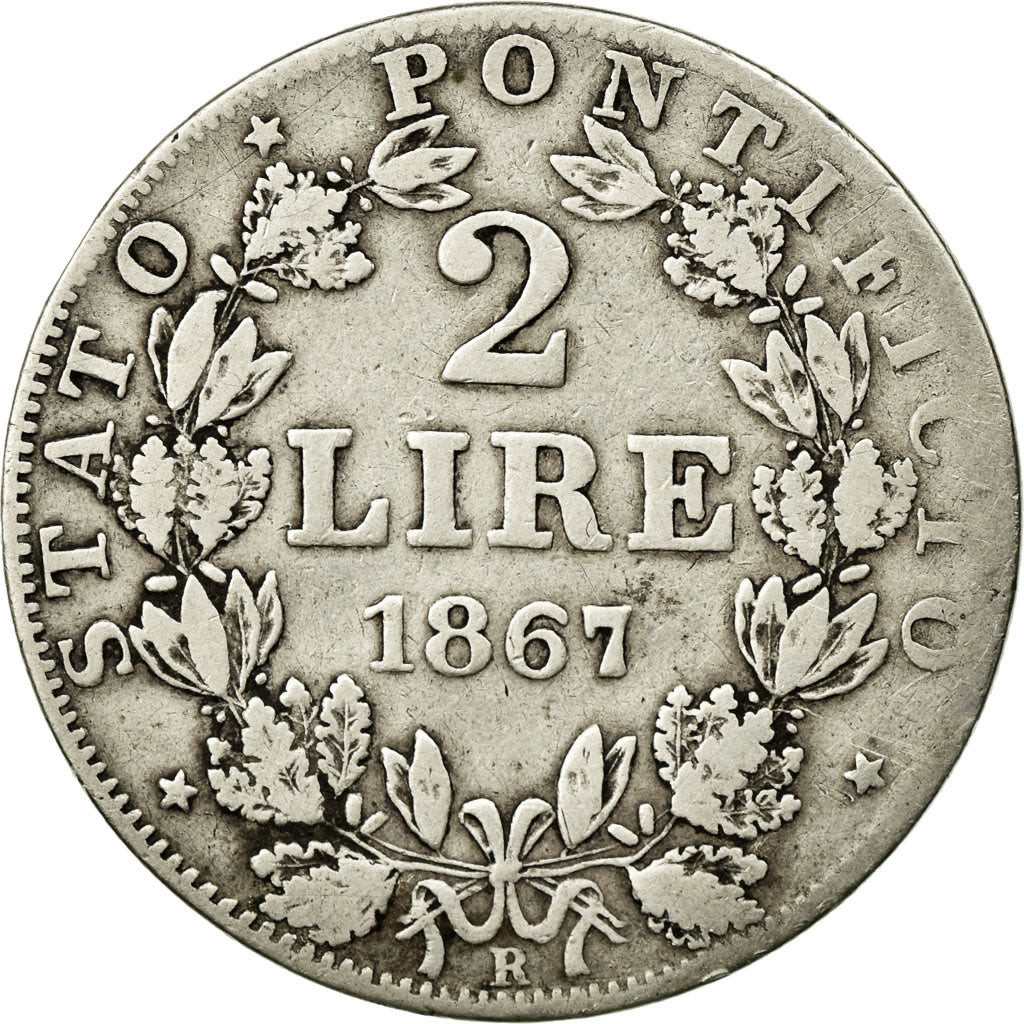 Coin, ITALIAN STATES, PAPAL STATES, Pius IX, 2 Lire, 1867, Roma, VF(30-35)
