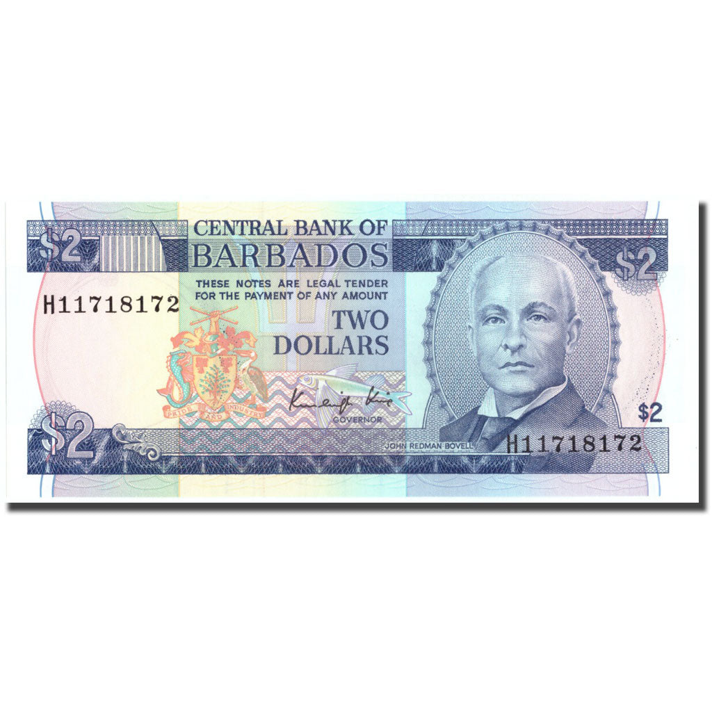 Biljet, Barbados, 2 Dollars, Undated (1986), KM:36, NIEUW