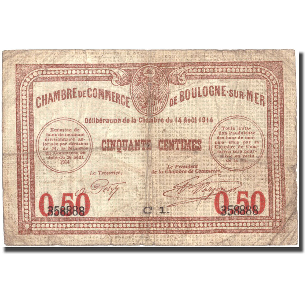 Frankreich, Boulogne-sur-Mer, 50 Centimes, 1914, SGE+, Pirot:31-17