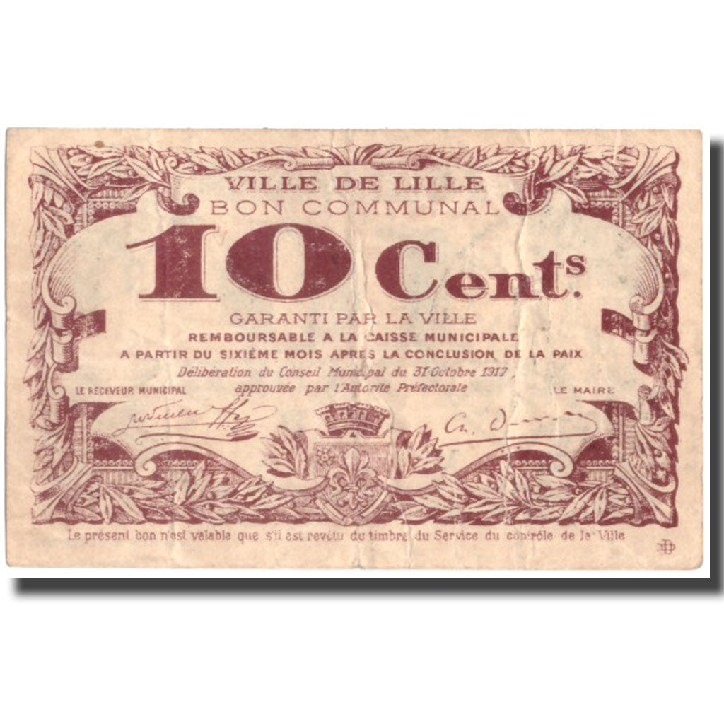 France, Lille, 10 Centimes, 1917, EF(40-45), Pirot:59-1632