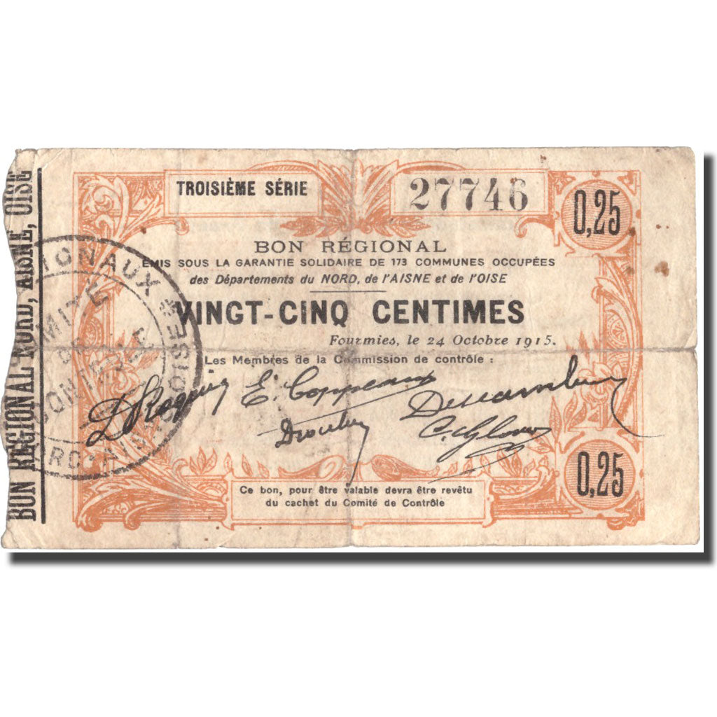 France, Fourmies, 25 Centimes, 1915, VF(20-25), Pirot:59-1109