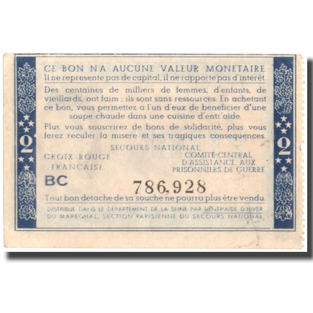 France, Bon de Solidarité, 2 Francs, 1941, AU(55-58)