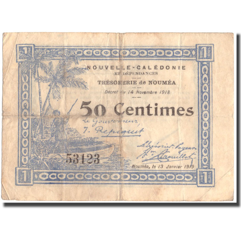 New Caledonia, 0.50 Franc, 1918-11-14, VF 20, PMG