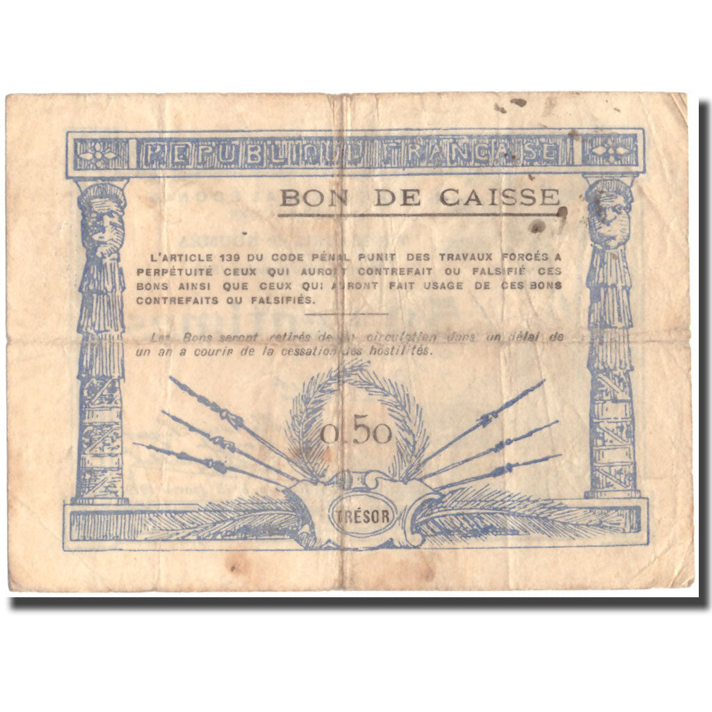 New Caledonia, 0.50 Franc, 1918-11-14, VF 20, PMG