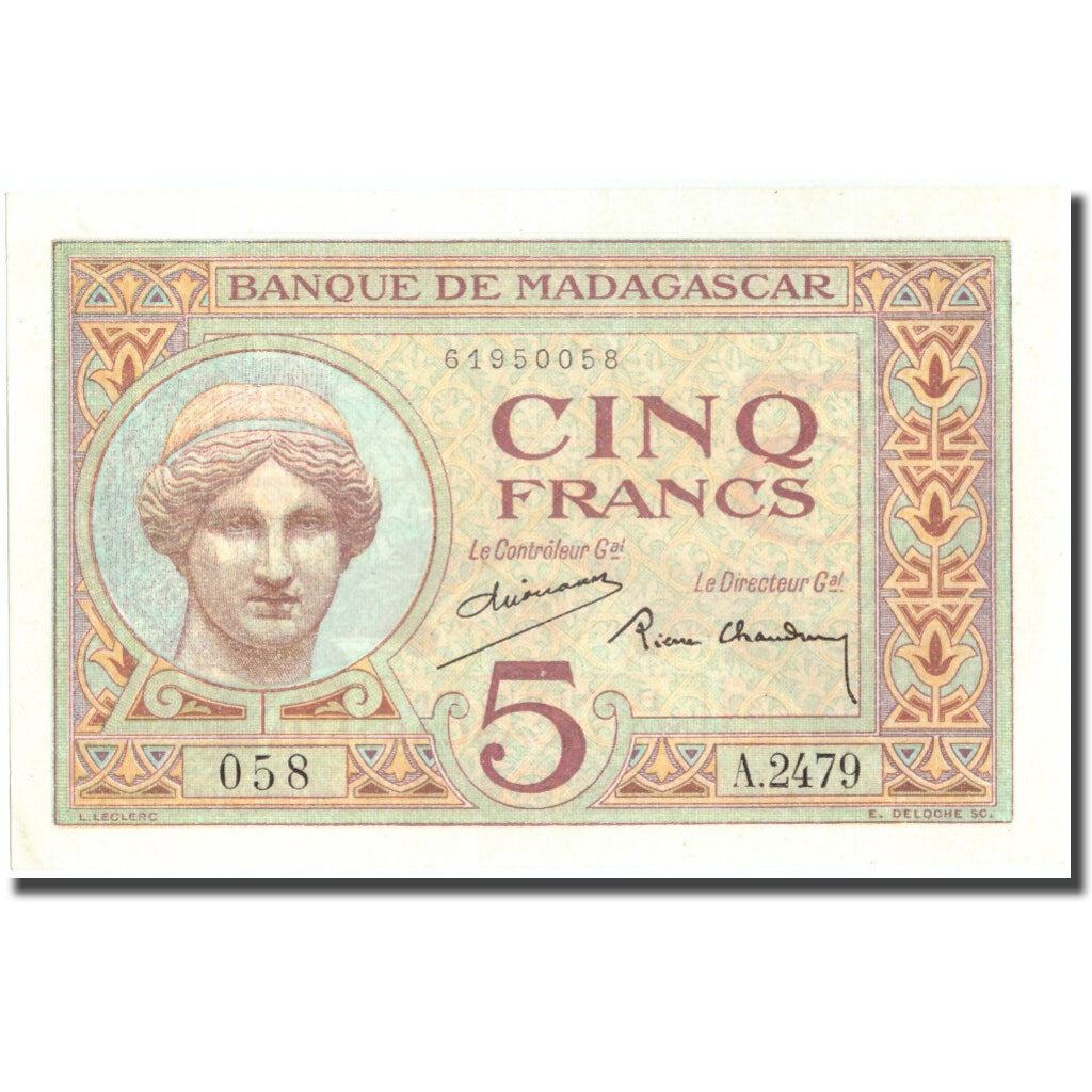 Banknote, Madagascar, 5 Francs, Undated (1937), KM:35, UNC(60-62)