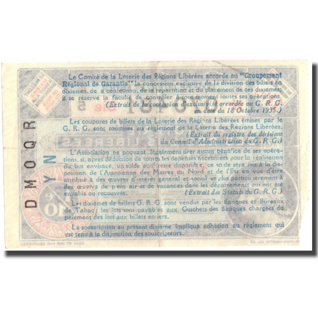 Francia, 1/10ème, Loterie des Régions Libérée, MB+