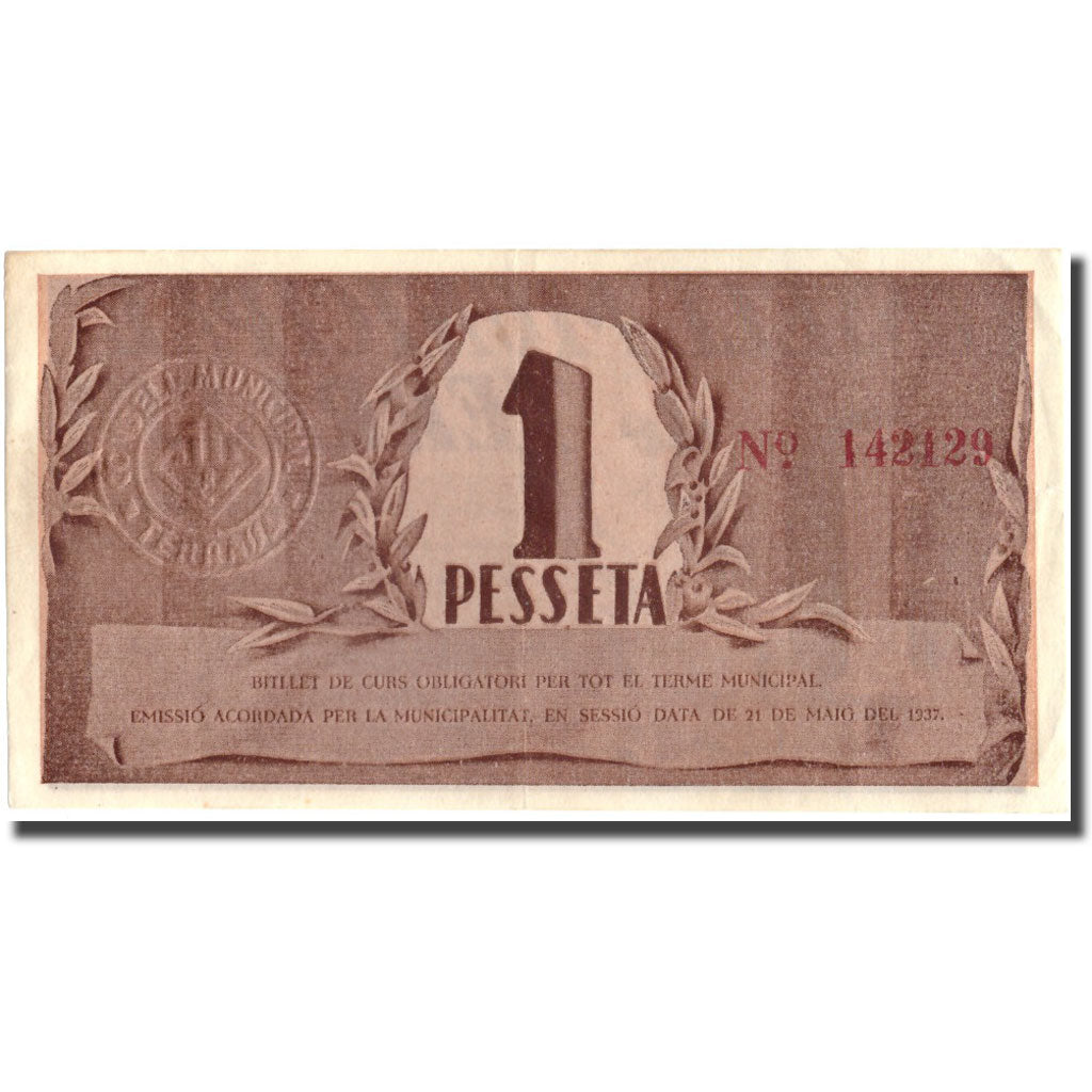 Nota, Espanha, 1 Peseta, N.D, 1937, 1937, EF(40-45)