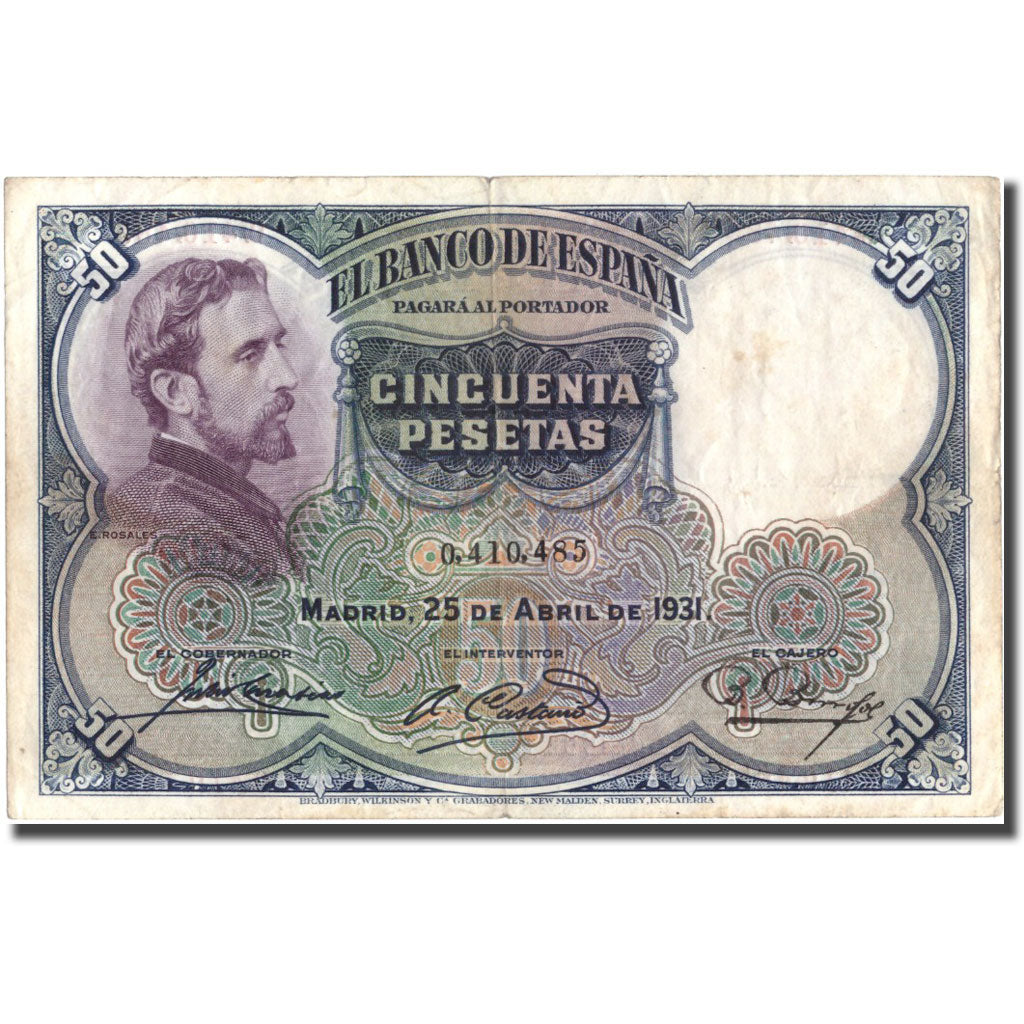 Banknote, Spain, 50 Pesetas, 1931, 1931-04-25, KM:82, VF(30-35)
