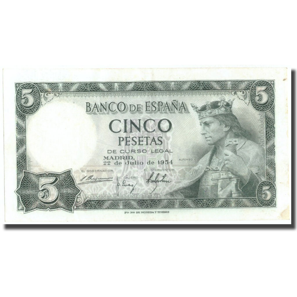 Banconote, Spagna, 5 Pesetas, 1954, 1954-07-22, KM:146a, BB+