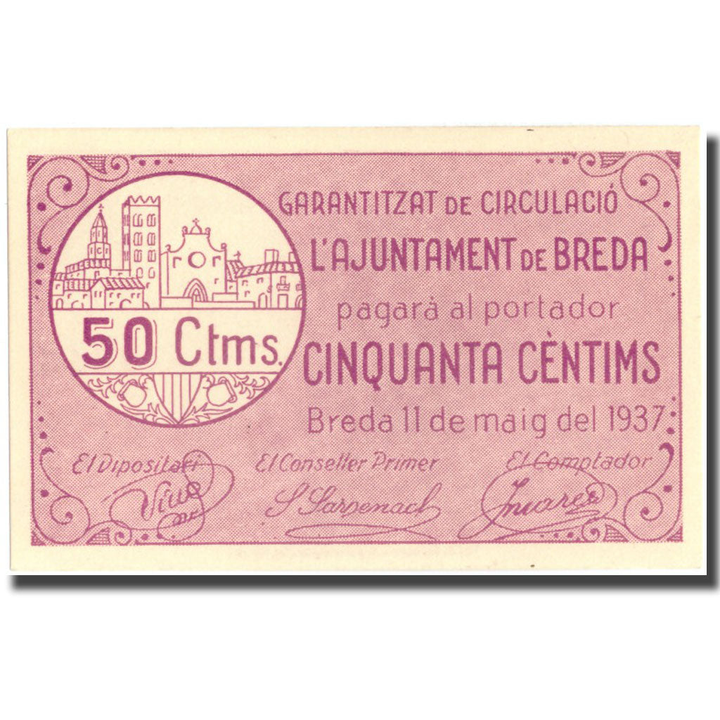 Banknote, Spain, 50 Centimos, N.D, BREDA, 1937-05-11, UNC(65-70)
