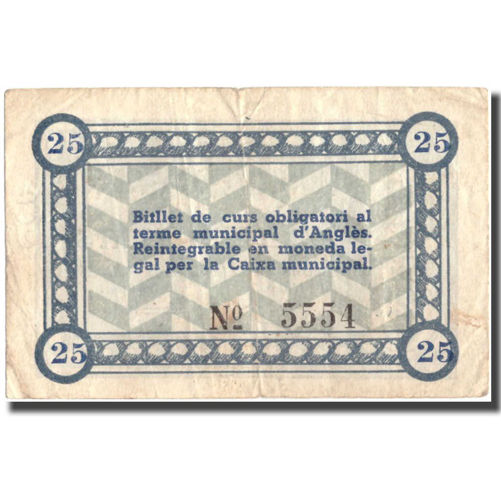 Banknote, Spain, 25 Centimos, Angles, Blason, 1937, 1937-11-09, EF(40-45)