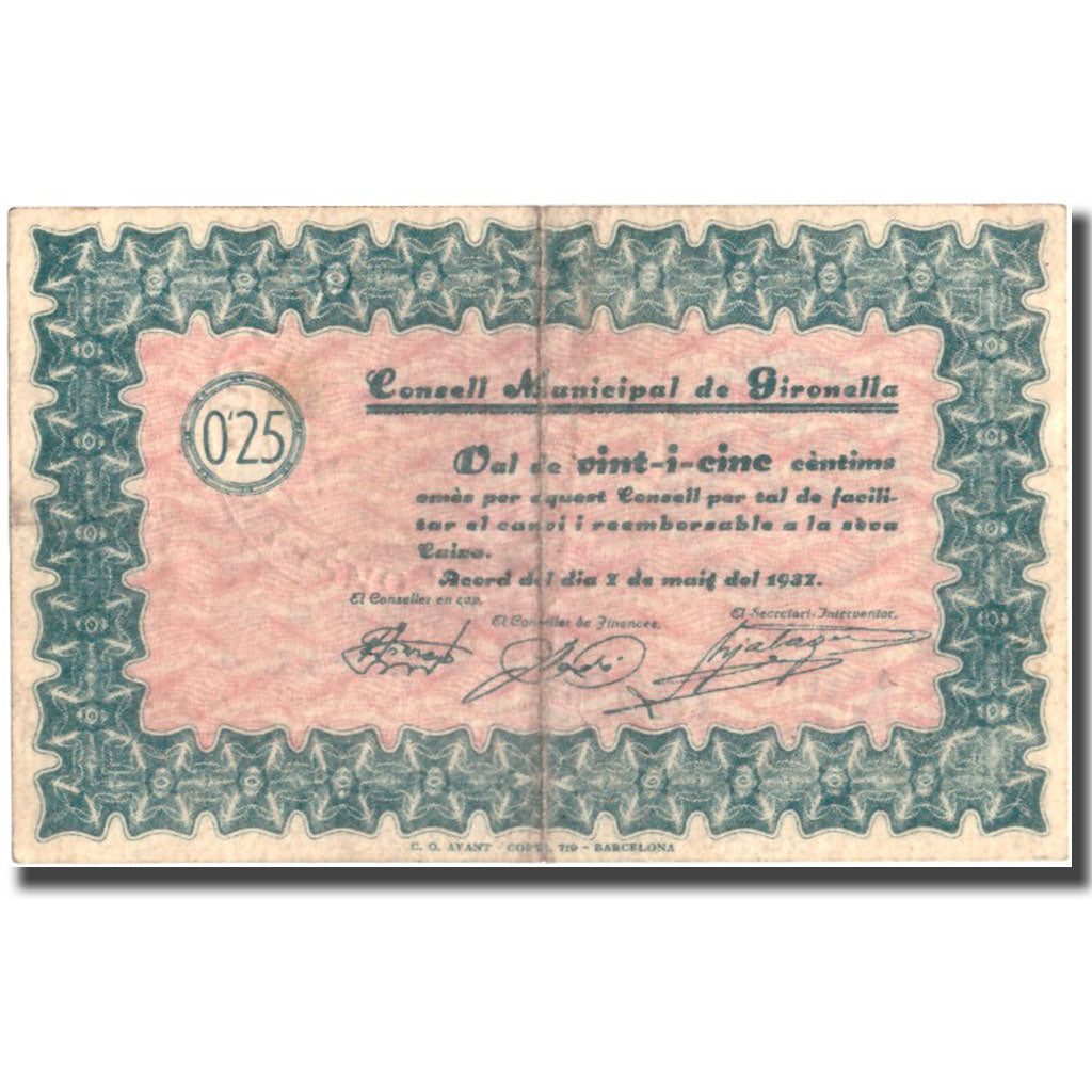 Banconote, Spagna, 25 Centimos, N.D, 1937, 1937, BB