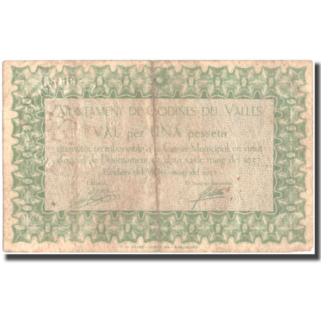 Biljet, Spanje, 1 Peseta, N.D, 1937, 1937, TTB