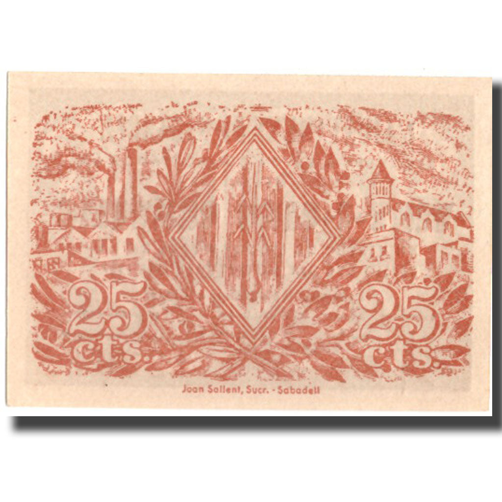 Banknot, Hiszpania, 25 Centimos, Batiment, 1937, 1937, UNC(65-70)