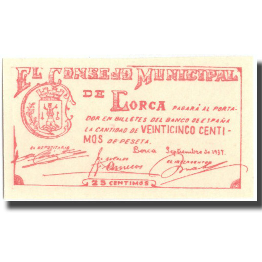 Banconote, Spagna, 25 Centimos, personnage, 1937, 1937, FDS