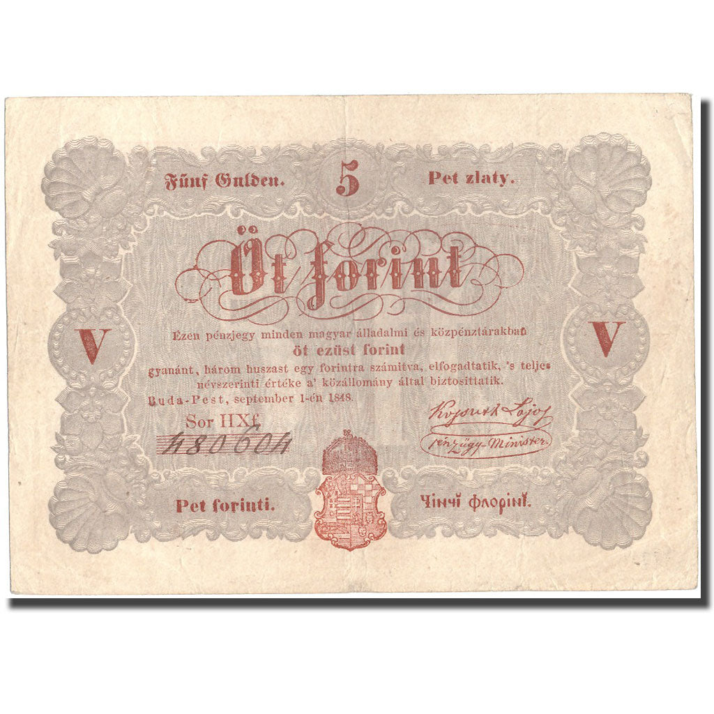 Billet, Hongrie, 5 Forint, 1848, 1848-09-01, KM:S116a, TTB+