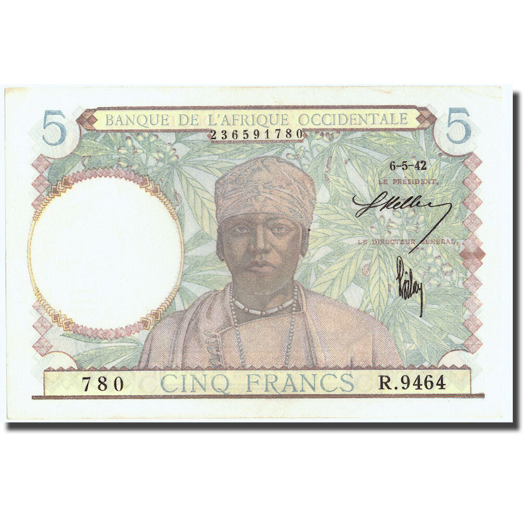 Banknote, French West Africa, 5 Francs, 1942, 1942-05-06, KM:25, UNC(63)