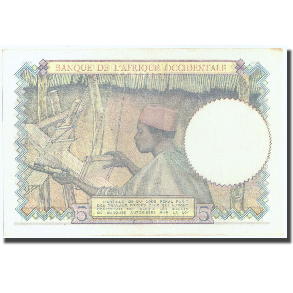 Banknote, French West Africa, 5 Francs, 1942, 1942-05-06, KM:25, UNC(63)