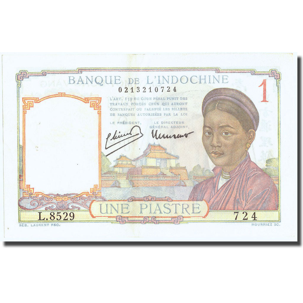 Biljet, FRANS INDO-CHINA, 1 Piastre, Undated (1946), KM:54c, SUP