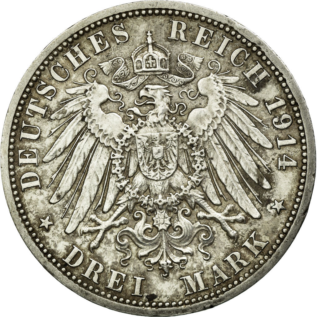 Coin, German States, PRUSSIA, Wilhelm II, 3 Mark, 1914, Berlin, AU(55-58)