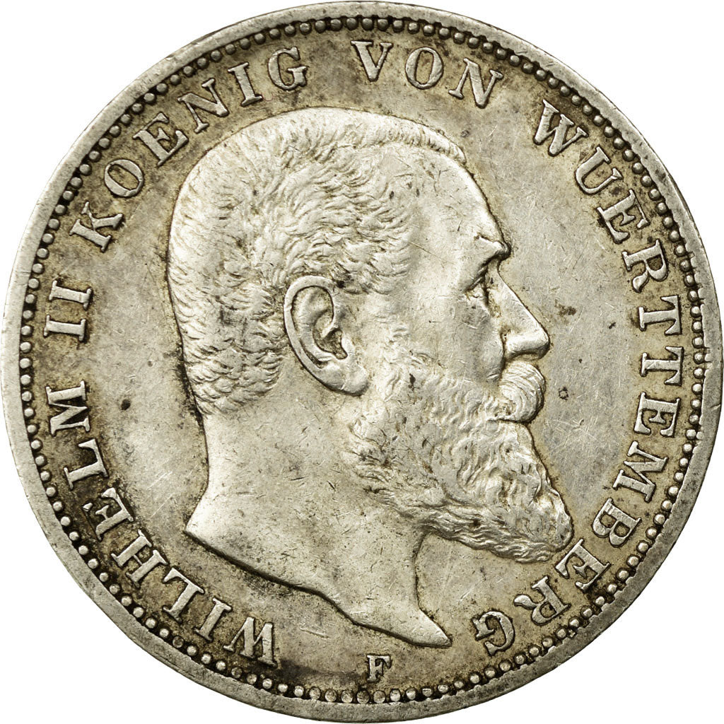 Moneta, Stati tedeschi, WURTTEMBERG, Wilhelm II, 3 Mark, 1910, Freudenstadt