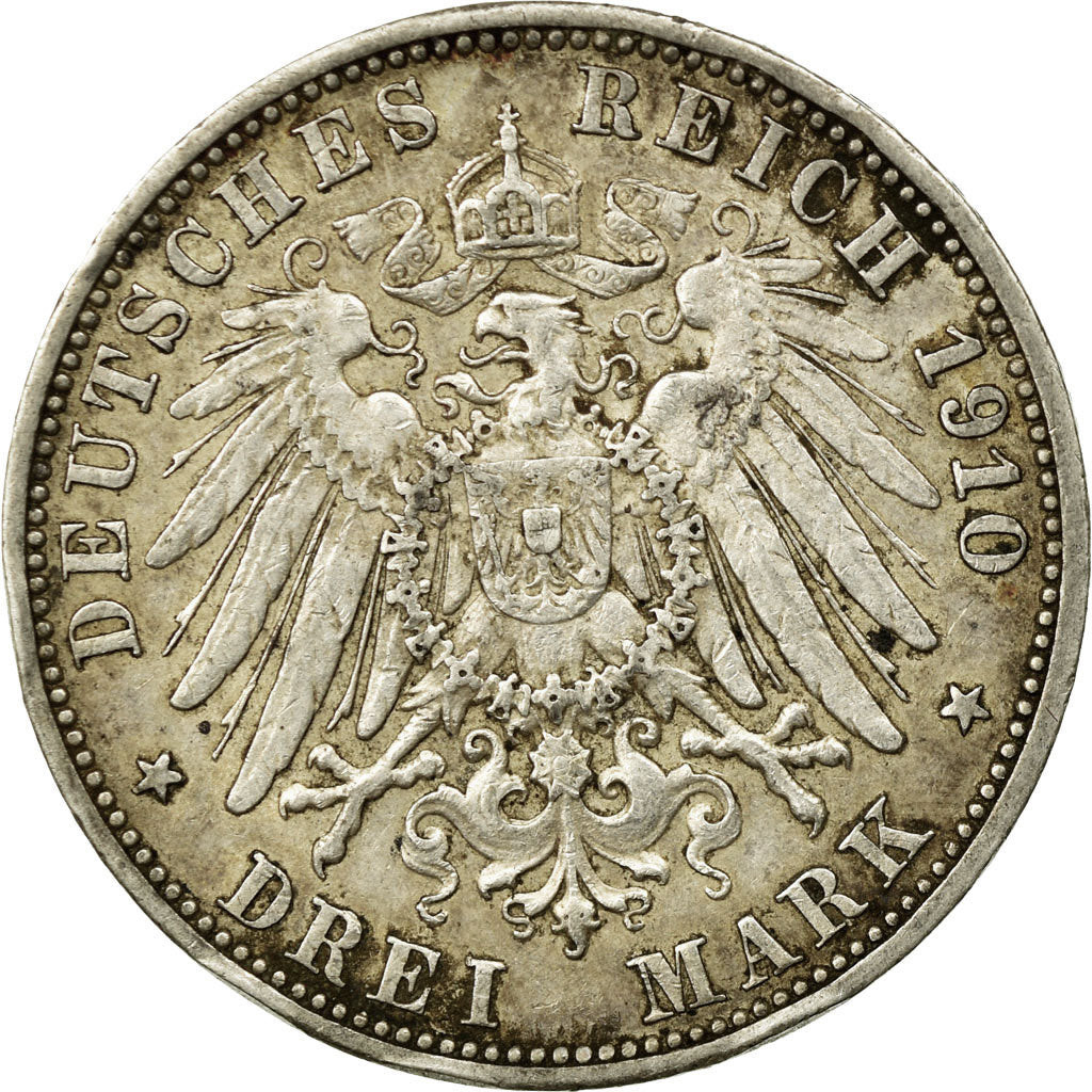 Coin, German States, WURTTEMBERG, Wilhelm II, 3 Mark, 1910, Freudenstadt