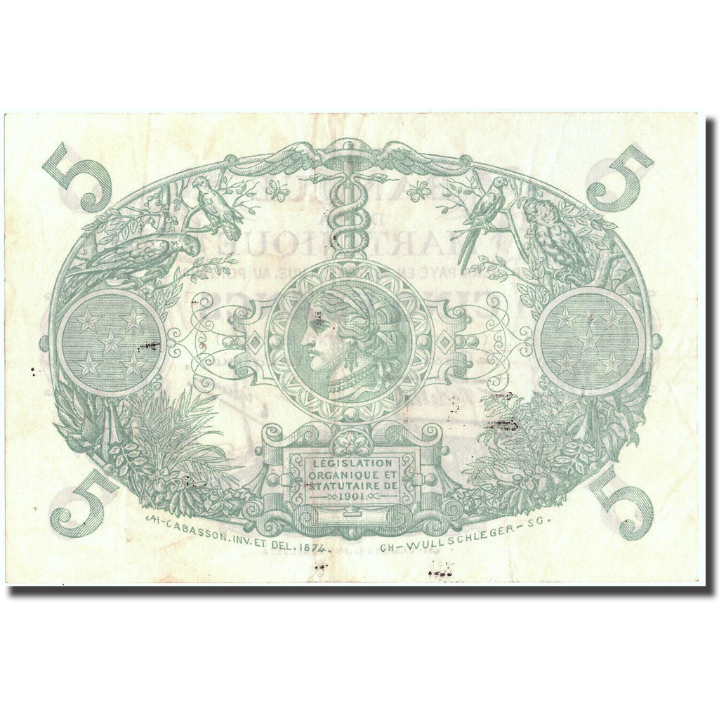 Martinique, 5 Francs, Undated (1934-1945), AU(55-58), KM:6