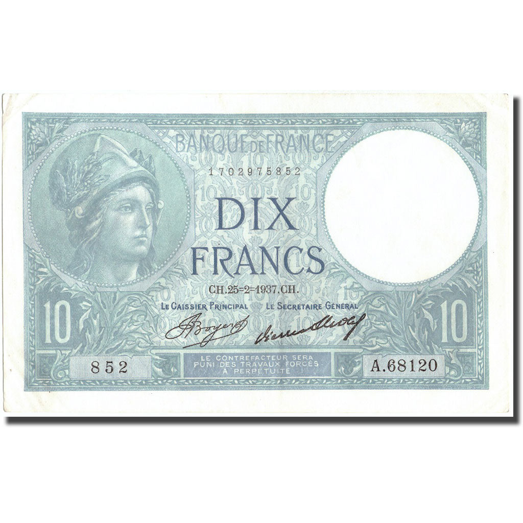 Francia, 10 Francs, 10 F 1916-1942 ''Minerve'', 1937, 1937-02-25, MBC+