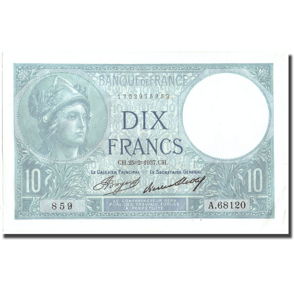 Frankreich, 10 Francs, 10 F 1916-1942 ''Minerve'', 1937, 1937-02-25, SS+