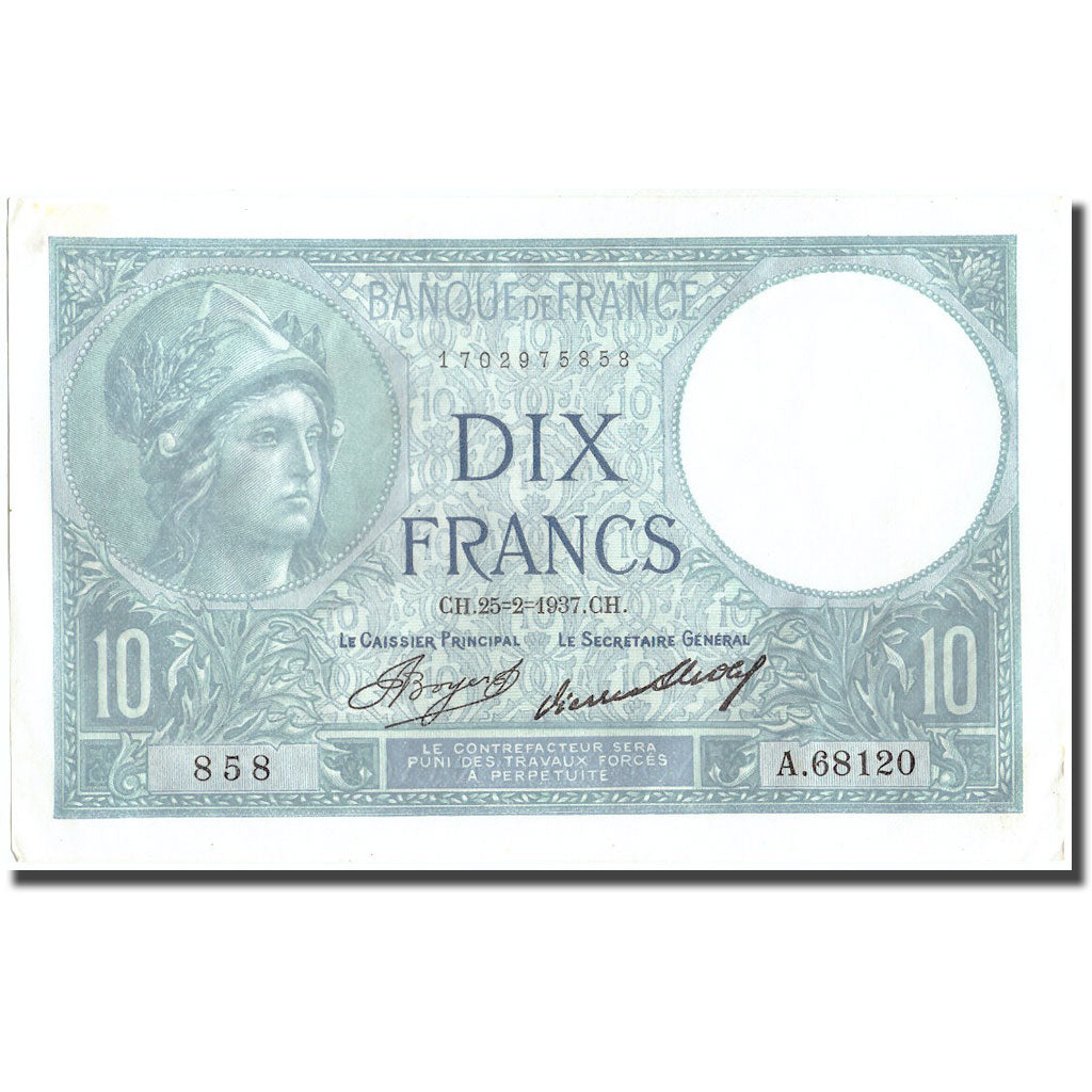 Francia, 10 Francs, 10 F 1916-1942 ''Minerve'', 1937, 1937-02-25, BB+